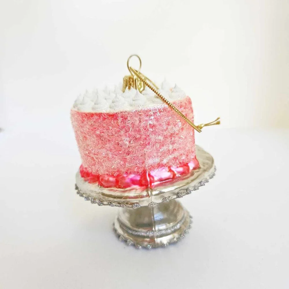 🍰 *Sur La Table*  Pink Layered Dessert Cake Glass Christmas Holiday Ornament.